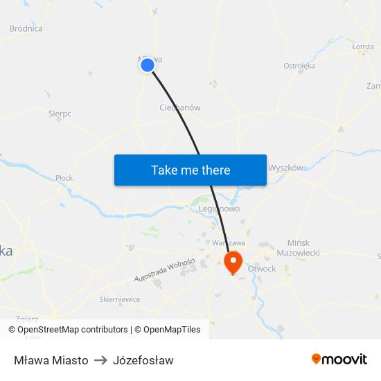 Mława Miasto to Józefosław map