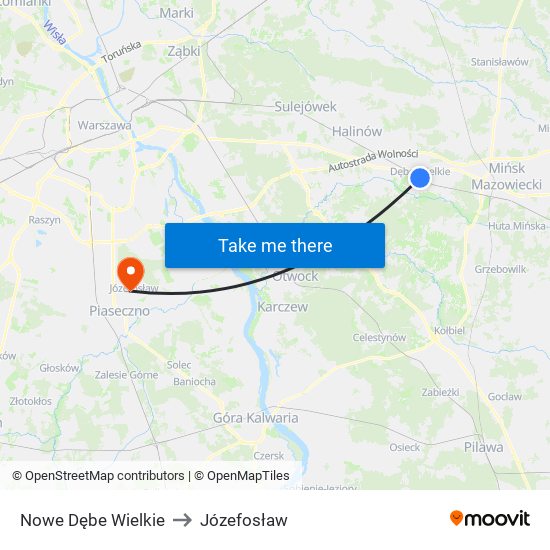 Nowe Dębe Wielkie to Józefosław map