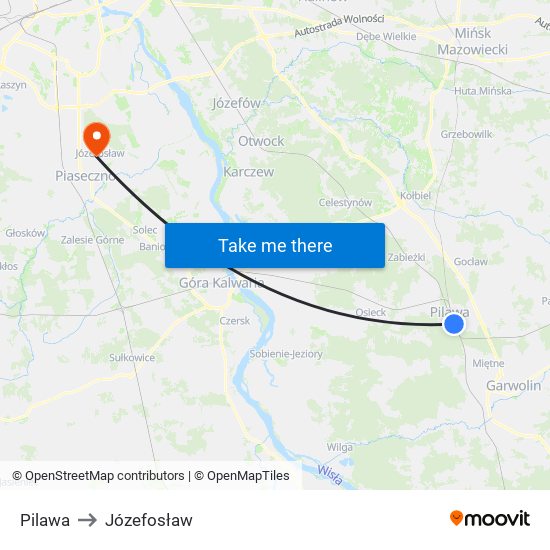 Pilawa to Józefosław map