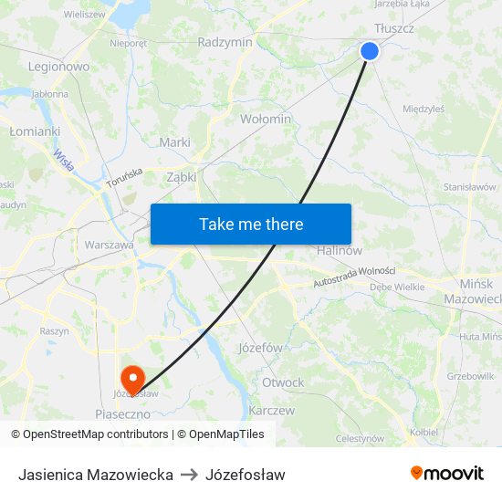 Jasienica Mazowiecka to Józefosław map