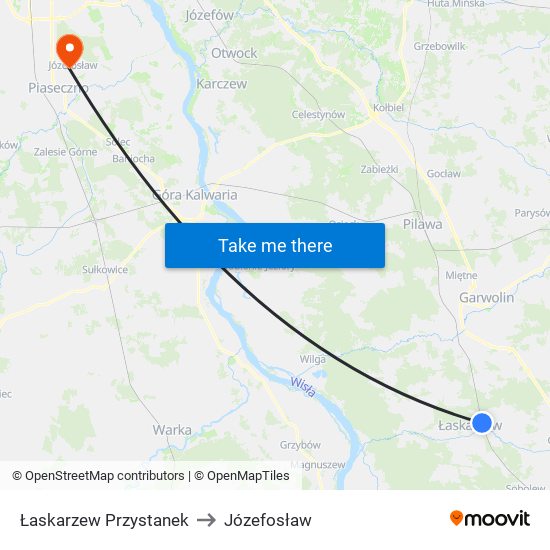 Łaskarzew Przystanek to Józefosław map