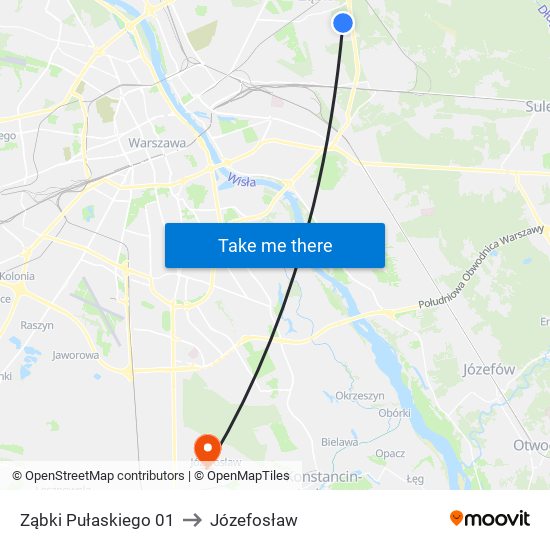 Ząbki Pułaskiego 01 to Józefosław map