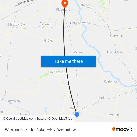 Wiertnicza / Idalińska to Józefosław map