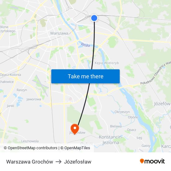 Warszawa Grochów to Józefosław map