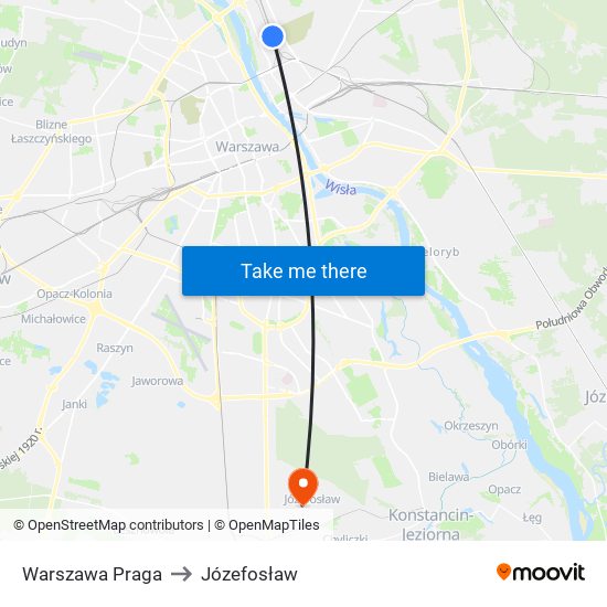 Warszawa Praga to Józefosław map