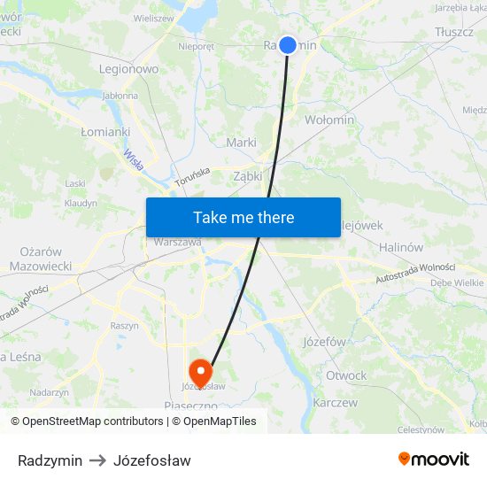 Radzymin to Józefosław map