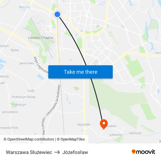 Warszawa Służewiec to Józefosław map