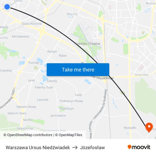 Warszawa Ursus Niedźwiadek to Józefosław map