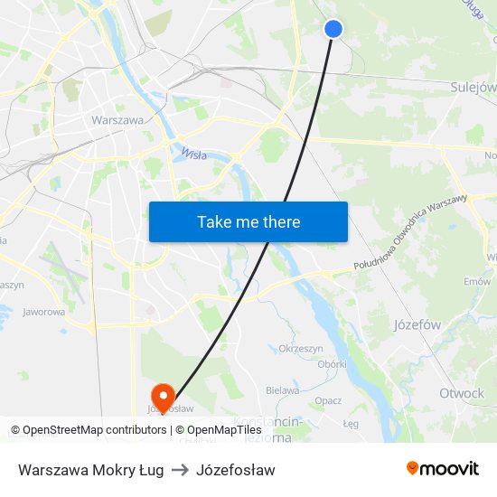 Warszawa Mokry Ług to Józefosław map