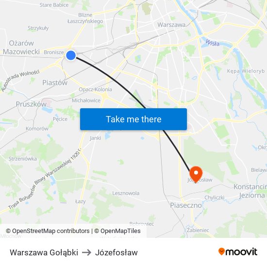 Warszawa Gołąbki to Józefosław map