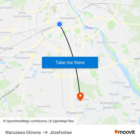 Warszawa Główna to Józefosław map