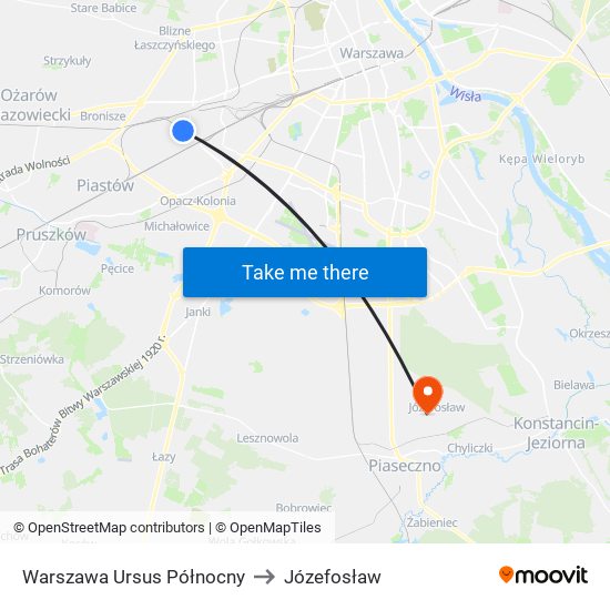 Warszawa Ursus Północny to Józefosław map