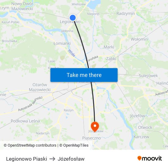 Legionowo Piaski to Józefosław map