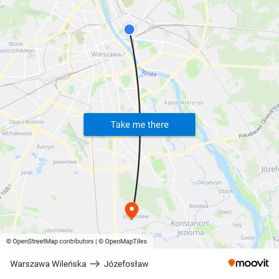 Warszawa Wileńska to Józefosław map