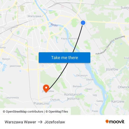 Warszawa Wawer to Józefosław map