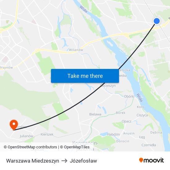 Warszawa Miedzeszyn to Józefosław map