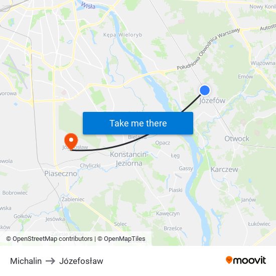 Michalin to Józefosław map