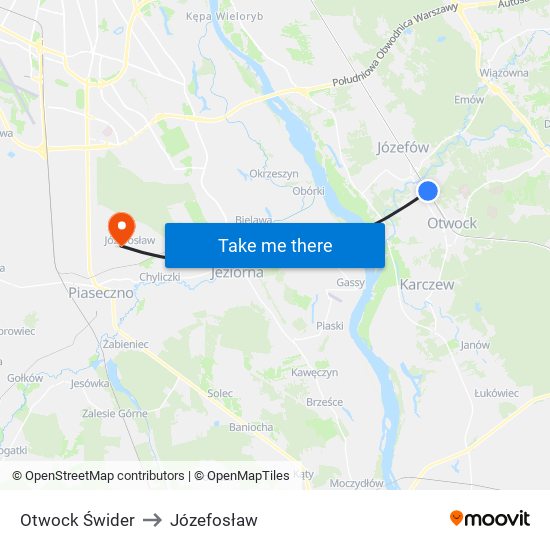 Otwock Świder to Józefosław map