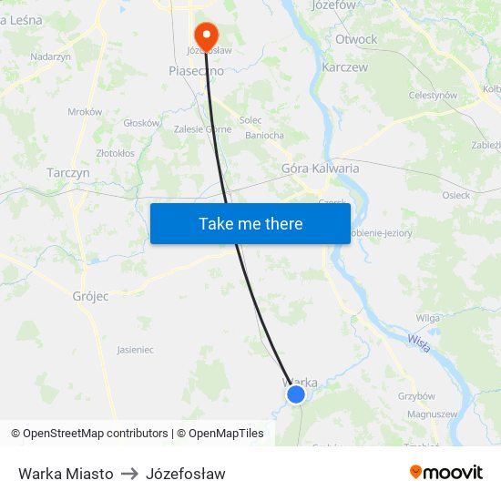 Warka Miasto to Józefosław map