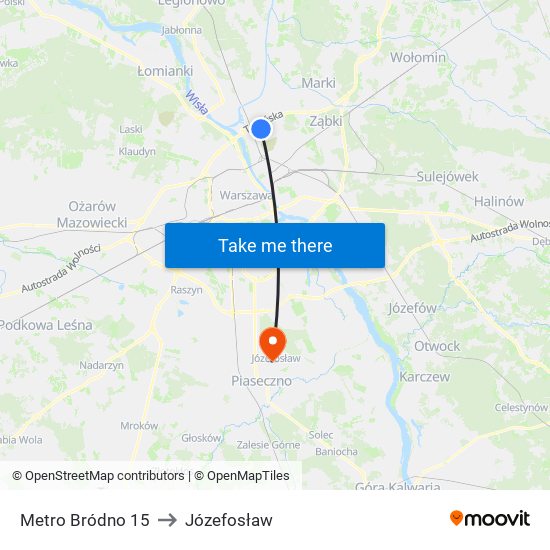 Metro Bródno 15 to Józefosław map