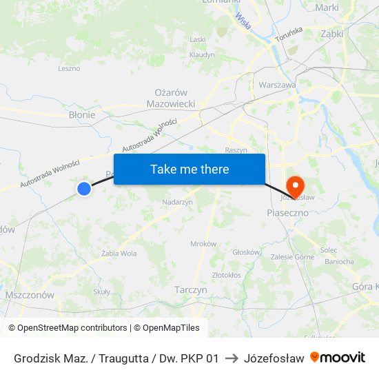 Grodzisk Maz. / Traugutta / Dw. PKP to Józefosław map