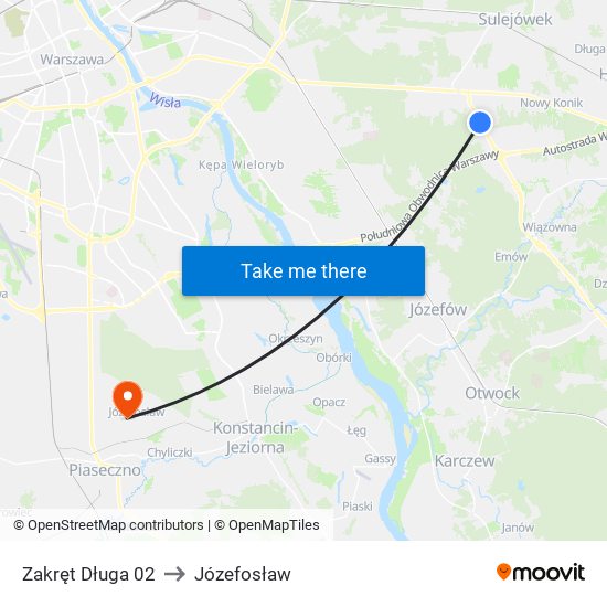 Zakręt Długa to Józefosław map