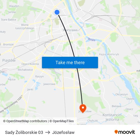 Sady Żoliborskie 03 to Józefosław map