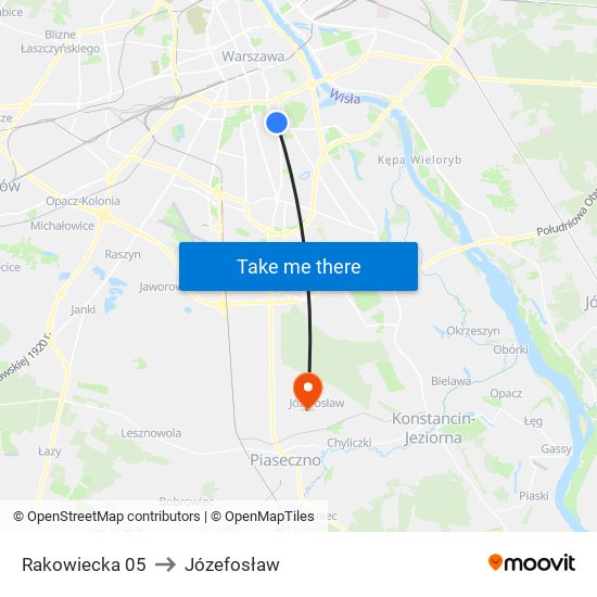 Rakowiecka 05 to Józefosław map