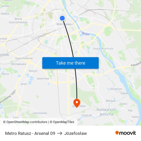 Metro Ratusz Arsenał to Józefosław map