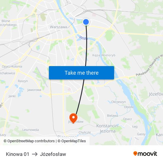 Kinowa 01 to Józefosław map