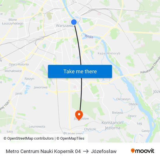 Metro Centrum Nauki Kopernik 04 to Józefosław map