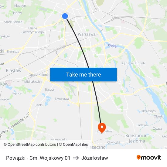 Powązki - Cm. Wojskowy 01 to Józefosław map