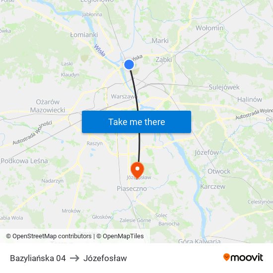 Bazyliańska 04 to Józefosław map