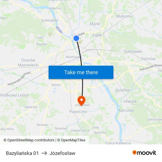 Bazyliańska 01 to Józefosław map