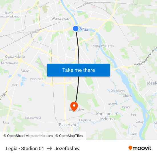 Legia-Stadion to Józefosław map