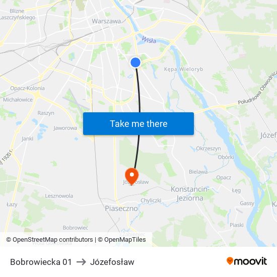 Bobrowiecka to Józefosław map