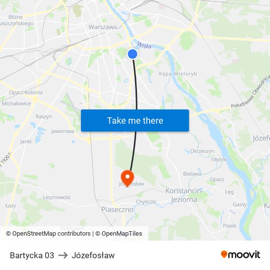 Bartycka to Józefosław map