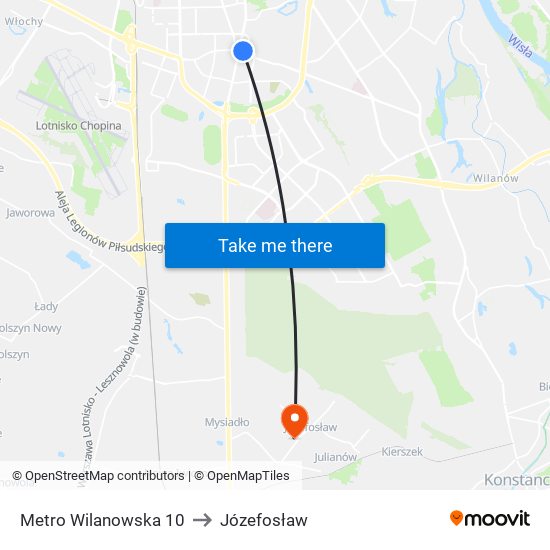 Metro Wilanowska 10 to Józefosław map