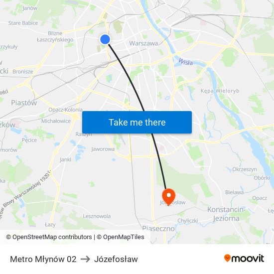 Metro Młynów to Józefosław map