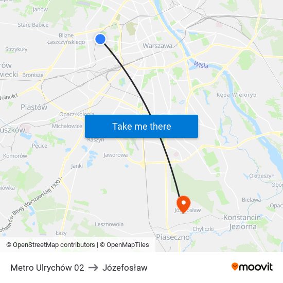 Metro Ulrychów to Józefosław map