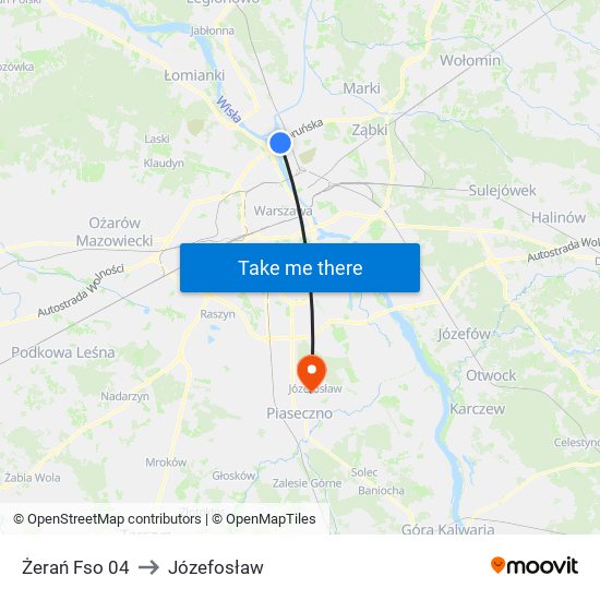 Żerań Fso to Józefosław map