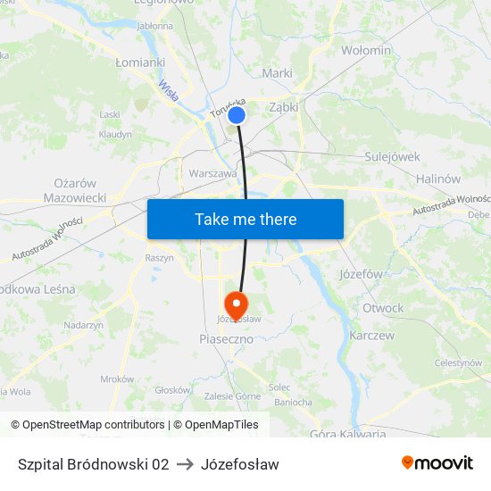 Szpital Bródnowski 02 to Józefosław map