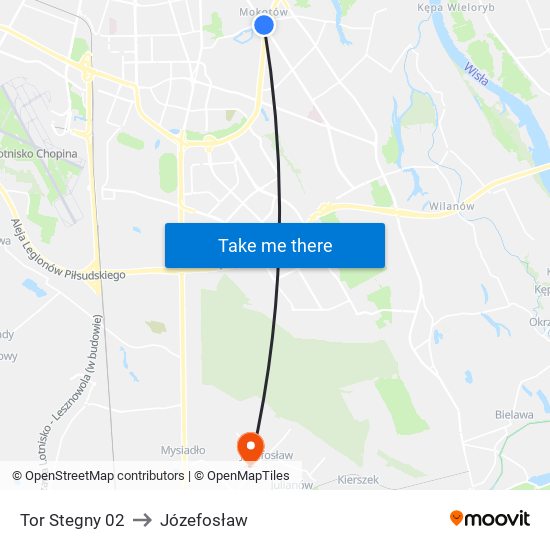 Tor Stegny to Józefosław map