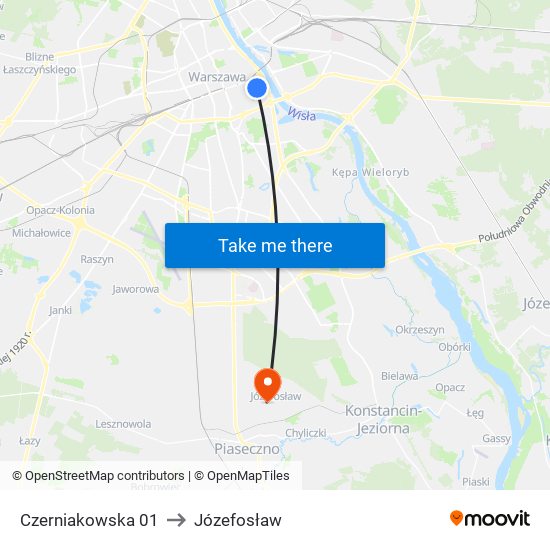 Czerniakowska to Józefosław map