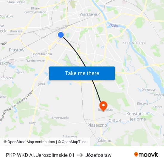 PKP WKD Al. Jerozolimskie to Józefosław map