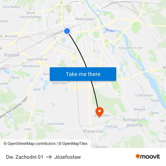 Dw. Zachodni 01 to Józefosław map