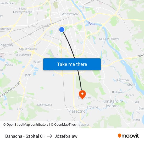 Banacha-Szpital to Józefosław map