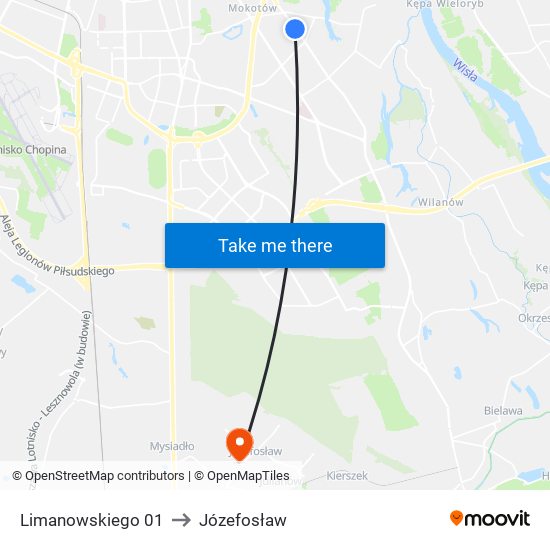 Limanowskiego 01 to Józefosław map