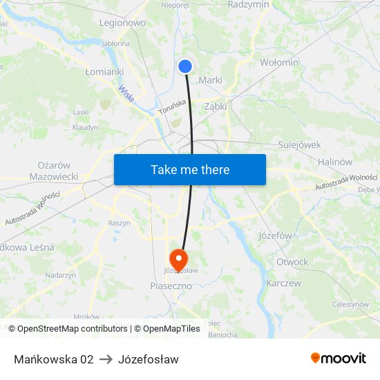 Mańkowska 02 to Józefosław map