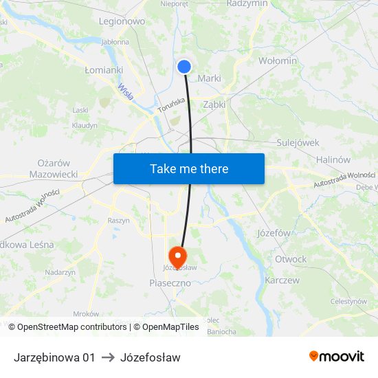 Jarzębinowa to Józefosław map